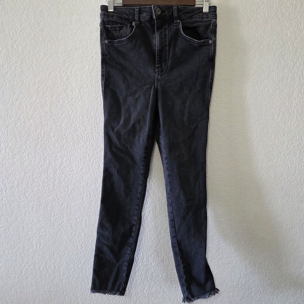 We The Free Women’s High Rise Skinny Jeans Jeggings Black Size 30 Raw Hem